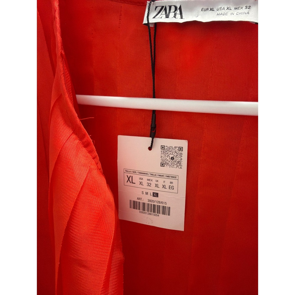 Zara Red Pleated‎ Organza Jacket Open Front Voluminous Sleeve XL - Picture 6 of 6